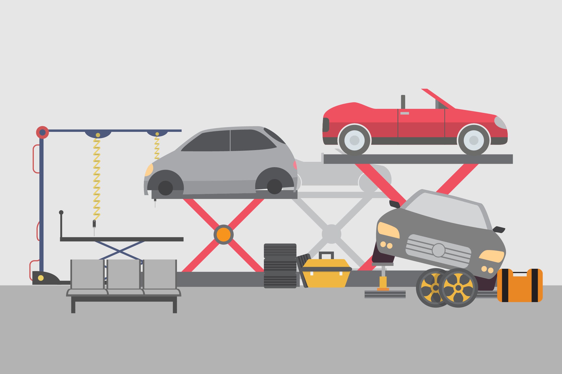 汽车维修车间矢量插画精选素材